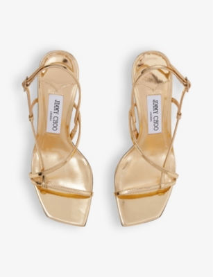 Shop Jimmy Choo Women's Gold Etana 80 Leather Heeled Sandals