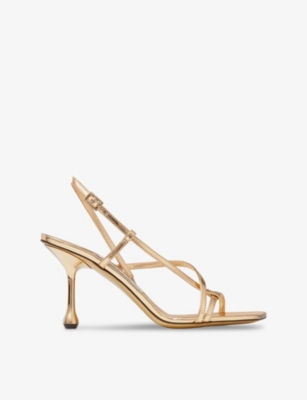 Shop Jimmy Choo Women's Gold Etana 80 Leather Heeled Sandals