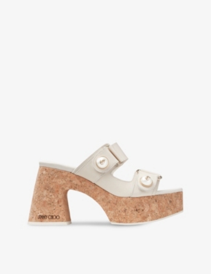 JIMMY CHOO: Fayence Wedge 95 Leather Heeled Sandals