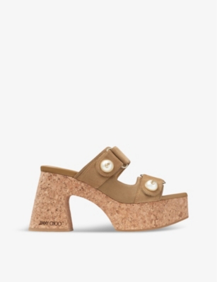 JIMMY CHOO: Fayence Wedge 95 suede heeled sandals