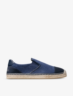 Shop Jimmy Choo Mens Ivan Slip-on Canvas And Suede Espadrilles Navy Mix