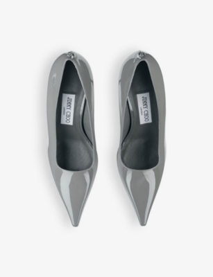 Jimmy Choo Womens Storm Ixia 80 Logo-embellished Patent-leather Heeled Courts In Storm