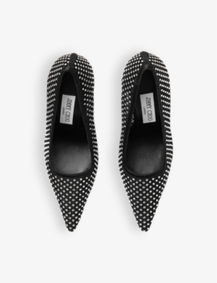 Shop Jimmy Choo Womens  Ixia 95 Crystal-embellished Heeled Mesh And Satin Courts In Black/crystal