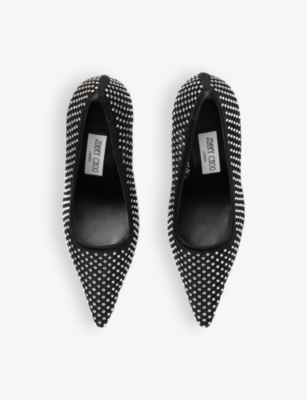JIMMY CHOO: Ixia 95 crystal-embellished heeled mesh and satin courts