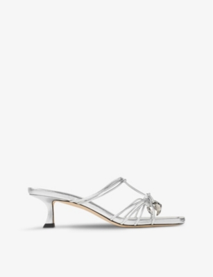 Shop Jimmy Choo Women's Silver Jemma Strappy Leather Mules