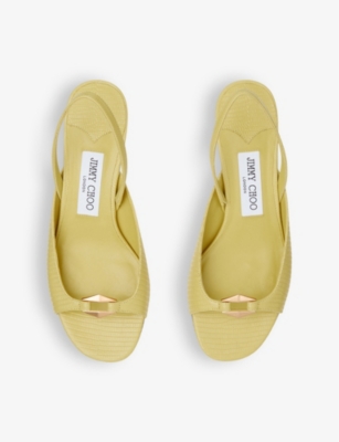 Shop Jimmy Choo Women's Sunbleached Yellow Lev 35 Lizard-effect Leather Heeled Sandals