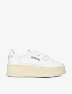 Shop Autry Women's White Medalist Platform Leather Low-top Trainers