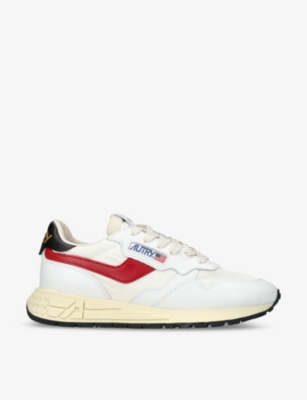 Shop Autry Women's White/red Reelwind Brand-embroidered Leather And Nylon Low-top Trainers