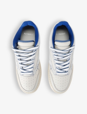 Shop Represent Men's White/navy Reptor Contrast-panel Leather Low-top Trainers