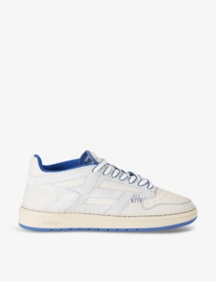 Shop Represent Men's White/navy Reptor Contrast-panel Leather Low-top Trainers