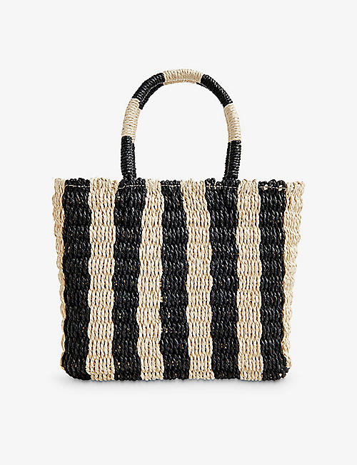 WHISTLES: Tillie mini stripe-print straw tote bag