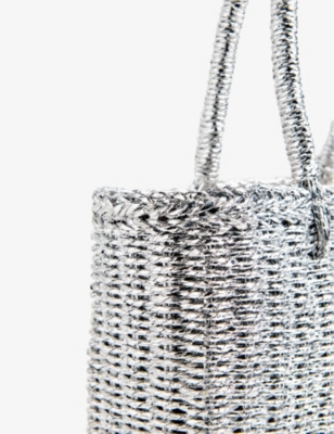 Shop Whistles Women's Silver Tillie Mini Metallic Straw Tote Bag