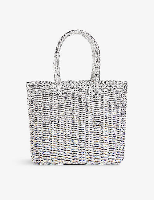 WHISTLES: Tillie mini metallic straw tote bag