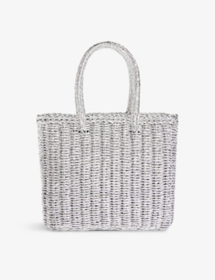 Shop Whistles Women's Silver Tillie Mini Metallic Straw Tote Bag