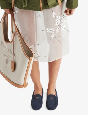 PRADA: Logo-plaque suede driving loafers