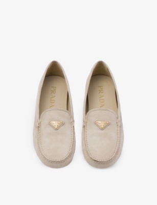 Logo-plaque suede driving loafers