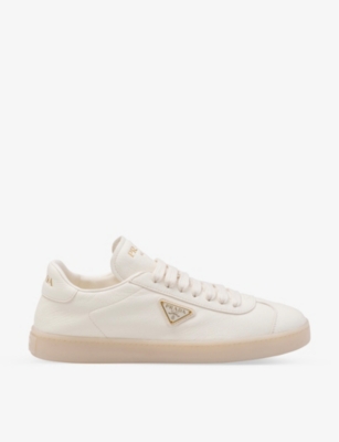 Shop Prada Brand-patch Leather Low-top Trainers In Neutral