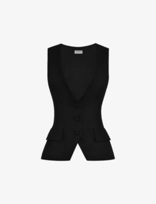 Shop House Of Cb Women's Black Juliet Sleeveless Woven Tuxedo Waistcoat