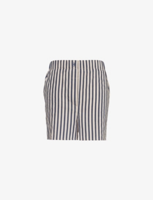 Shop The Frankie Shop Women's Beige And Navy Lui Stripe-print Cotton-blend Shorts