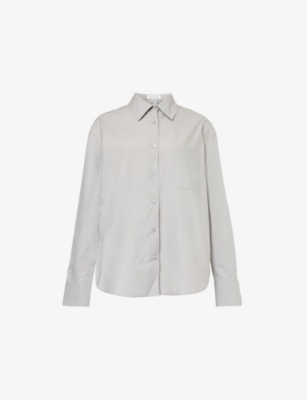 THE FRANKIE SHOP: Brand-embroidered patch-pocket oversized cotton-poplin shirt