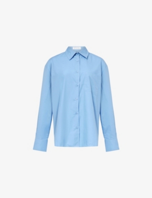 The Frankie Shop Womens Blue Lui Relaxed-fit Cotton-poplin Shirt