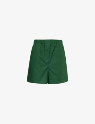 THE FRANKIE SHOP: Brand-embroidered high-rise cotton-poplin shorts