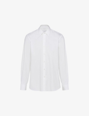 Shop Prada Collared Slim-fit Cotton-blend Shirt In White