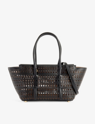 Shop Alaïa Alaia Noir Vienne Mina 20 Cut-out Leather Top-handle Bag