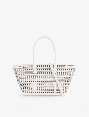 Shop Alaïa Alaia White Neo Mina 20 Leather Top-handle Bag