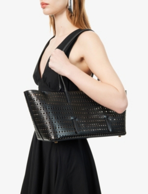 Shop Alaïa Alaia Noir Vienne Mina Cut-out Leather Top-handle Bag