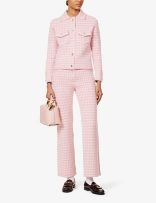 Shop Barrie Women's Cherry Blossom Houndstooth-pattern Cashmere And Cotton-blend Jacket