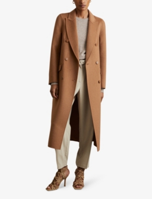 Shop Reiss Womens  Maeve Double-breasted Wool-blend Coat In Toffee