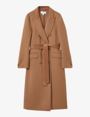 Shop Reiss Womens  Maeve Double-breasted Wool-blend Coat In Toffee