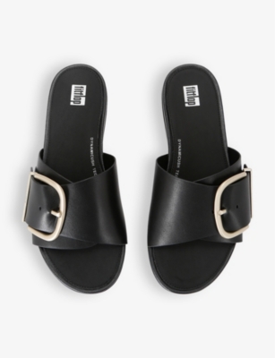 Shop Fitflop Gracie Buck-embellished Leather Sandals In Black