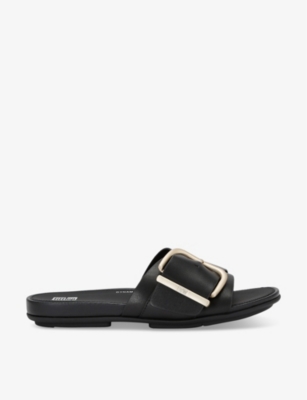 Shop Fitflop Gracie Buck-embellished Leather Sandals In Black