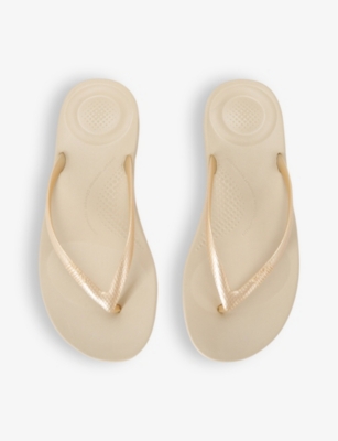 Shop Fitflop Women's Gold Iqushion Branded Rubber Flip Flops