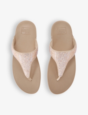 Shop Fitflop Women's Beige Lulu Glitter Rhinestone-embellished Rubber Sandals