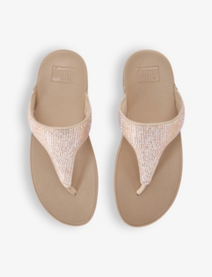 Fitflop Lulu Leather Toe Post Sandal Rose Gold In Beige
