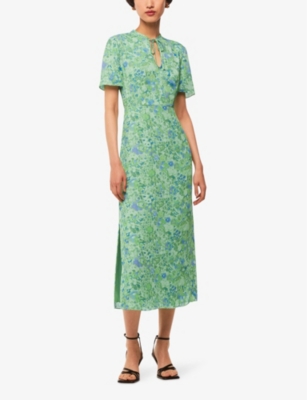 Shop Whistles Women's Multi-coloured Bonnie Floral-print Slim-fit Woven Midi Dress
