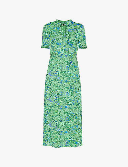 WHISTLES: Bonnie floral-print slim-fit woven midi dress
