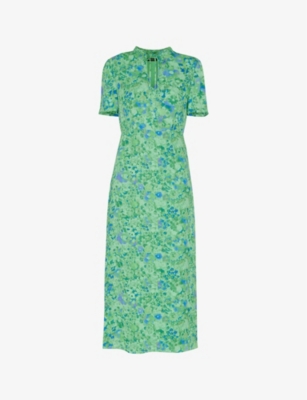 Shop Whistles Women's Multi-coloured Bonnie Floral-print Slim-fit Woven Midi Dress