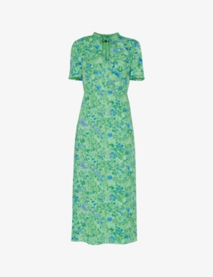 Shop Whistles Omens  Bonnie Floral-print Slim-fit Woven Midi Dress In Multi-coloured