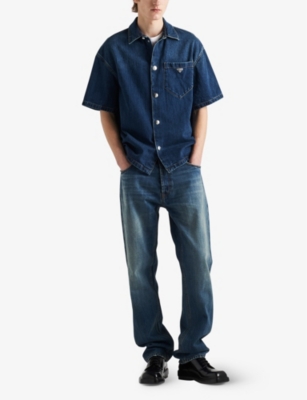PRADA: Brand-plaque relaxed-fit denim shirt
