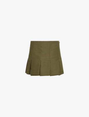 Shop Prada Technical Pleated Woven Mini Skirt In Green