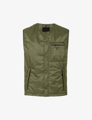 Prada Mens Green Re-nylon Brand-plaque Recycled-nylon Vest