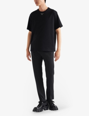 Prada Black Cotton T-shirt With Minimalist Design And Logo Detail In Black