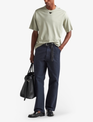 PRADA: Short-sleeved logo-tab cotton-jersey T-shirt