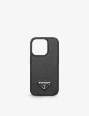 PRADA: Branded-plaque leather iPhone 15 Pro cover