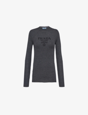 Prada Superfine Wool Crew-neck Sweater In Grey