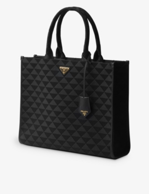 Shop Prada Womens  Symbole Large Woven Tote Bag In Black